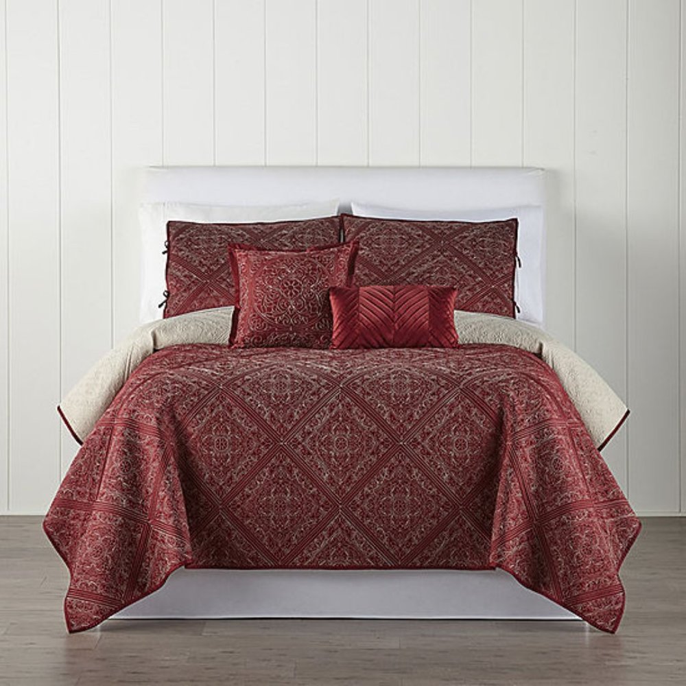 NWT JC Penney Home Expressions King 5 Piece Reversible Quilt Set French Cabaret - Picture 1 of 1